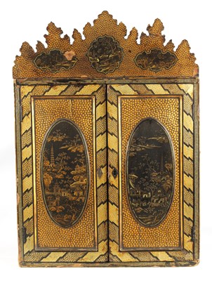 Lot 1140 - A GEORGE III LACQUERED CHINOISERIE CABINET