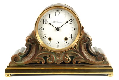 Lot 850 - SETH THOMAS.  A LATE 19TH CENTURY AMERICAN BRONZED METAL AND BRASS MANTEL CLOCK