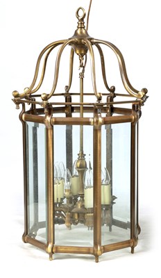 Lot 472 - A LARGE MID 20TH CENTURY OCTAGONAL BRONZE HANGING LANTERN