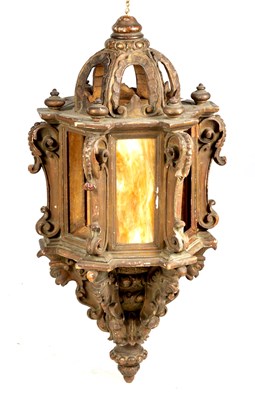 Lot 558 - A 19TH CENTURY CARVED GESSO HANGING LANTERN