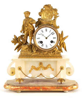 Lot 937 - A LATE 19TH CENTURY FRENCH GILT METAL AND ONYX MANTEL CLOCK