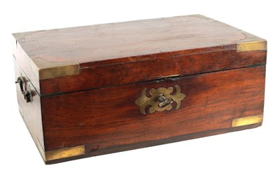 Lot 990 - AN 18TH CENTURY INDIAN HARDWOOD BRASS BOUND WORK BOX