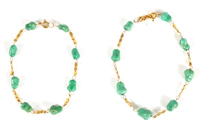 Lot 246 - TWO GOLD AND TURQUOISE NUGGET BRACELETS