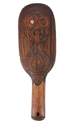 Lot 417 - A 19TH CENTURY CARVED WOODEN MAORI CLUB with...