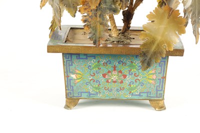 Lot 134 - A CHINESE HARDSTONE TREE IN CLOISONNE JARDINIERE