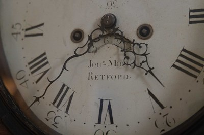 Lot 773 - JOHN MARR, RETFORD. A LATE GEORGE III OAK AND MAHOGANY OVAL DIAL LONGCASE CLOCK