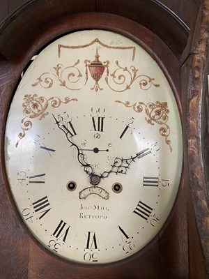 Lot 773 - JOHN MARR, RETFORD. A LATE GEORGE III OAK AND MAHOGANY OVAL DIAL LONGCASE CLOCK