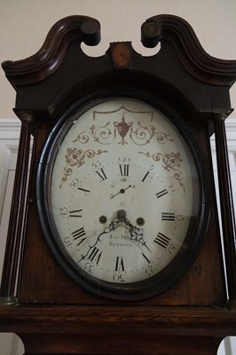 Lot 773 - JOHN MARR, RETFORD. A LATE GEORGE III OAK AND MAHOGANY OVAL DIAL LONGCASE CLOCK