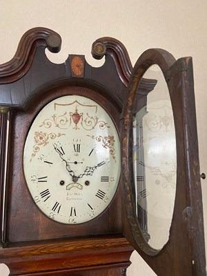 Lot 773 - JOHN MARR, RETFORD. A LATE GEORGE III OAK AND MAHOGANY OVAL DIAL LONGCASE CLOCK