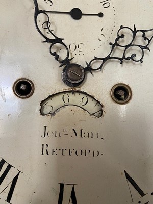 Lot 773 - JOHN MARR, RETFORD. A LATE GEORGE III OAK AND MAHOGANY OVAL DIAL LONGCASE CLOCK