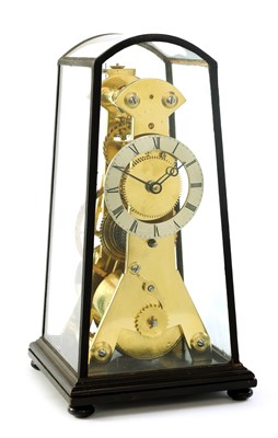 Lot 722 - CHARLES MACDOWALL, WAKEFIELD. A RARE WILLIAM IV MONTH DURATION PATENT HELIX LEVER SKELETON CLOCK CIRCA 1840