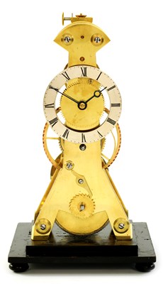 Lot 722 - CHARLES MACDOWALL, WAKEFIELD. A RARE WILLIAM IV MONTH DURATION PATENT HELIX LEVER SKELETON CLOCK CIRCA 1840