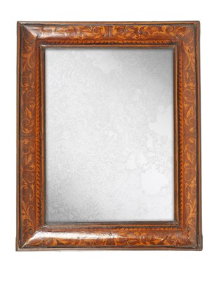 Lot 727 - A 19TH CENTURY WILLIAM AND MARY STYLE SEAWEED MARQUETRY CUSHION FRAMED HANGING MIRROR