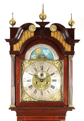 Lot 31 - THOMAS OGDEN, HALIFAX. A RARE GEORGE II WORLD TIME DIAL MAHOGANY LONGCASE CLOCK