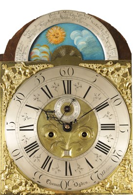 Lot 31 - THOMAS OGDEN, HALIFAX. A RARE GEORGE II WORLD TIME DIAL MAHOGANY LONGCASE CLOCK
