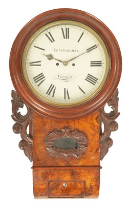 Lot 551 - A 19TH CENTURY DOUBLE FUSEE FIGURED WALNUT DROP DIAL CLOCK SIGNED CONDLIFFE LIVERPOOL