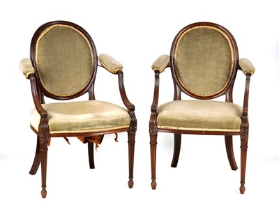 Lot 718 - A PAIR OF 19TH CENTURY HEPPLEWHITE STYLE UPHOLSTERED ARMCHAIRS