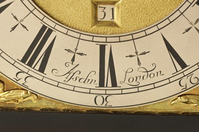 Lot 93 - STEPHEN ASSELIN, LONDON. A QUEEN ANNE ORMOLU MOUNTED EBONY VENEERED QUARTER REPEATING TABLE CLOCK