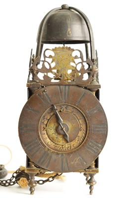 Lot 58 - G PECQUET A PARIS. A SMALL AND VERY ORIGINAL EARLY 18TH CENTURY FRENCH LANTERN CLOCK