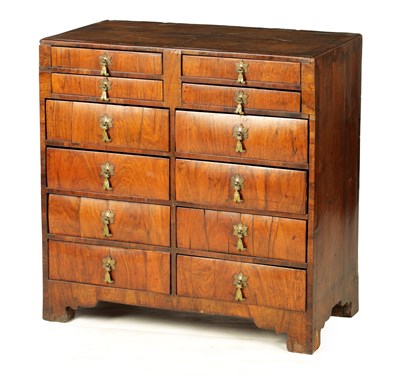 Lot 666 - AN UNUSUAL EARLY 18TH CENTURY FIGURED WALNUT BACHELORS CHEST