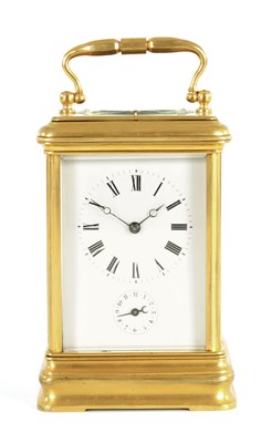 Lot 44 - AN UNUSUAL LATE 19TH CENTURY GILT BRASS GRAND SONNERIE CARRIAGE CLOCK