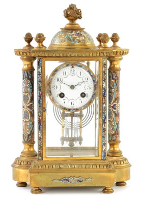 Lot 555 - A LATE 19TH CENTURY FRENCH ORMOLU AND CHAMPLEVE ENAMEL MANTEL CLOCK