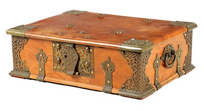Lot 168 - AN EARLY 18TH CENTURY INDIAN HARDWOOD BRASS MOUNTED STONG BOX