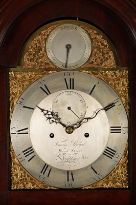 Lot 839 - FRANCIS PERIGAL, BOND STREET, LONDON . A GEORGE III FIGURED MAHOGANY LONGCASE CLOCK