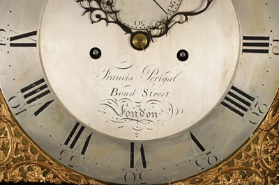 Lot 839 - FRANCIS PERIGAL, BOND STREET, LONDON . A GEORGE III FIGURED MAHOGANY LONGCASE CLOCK