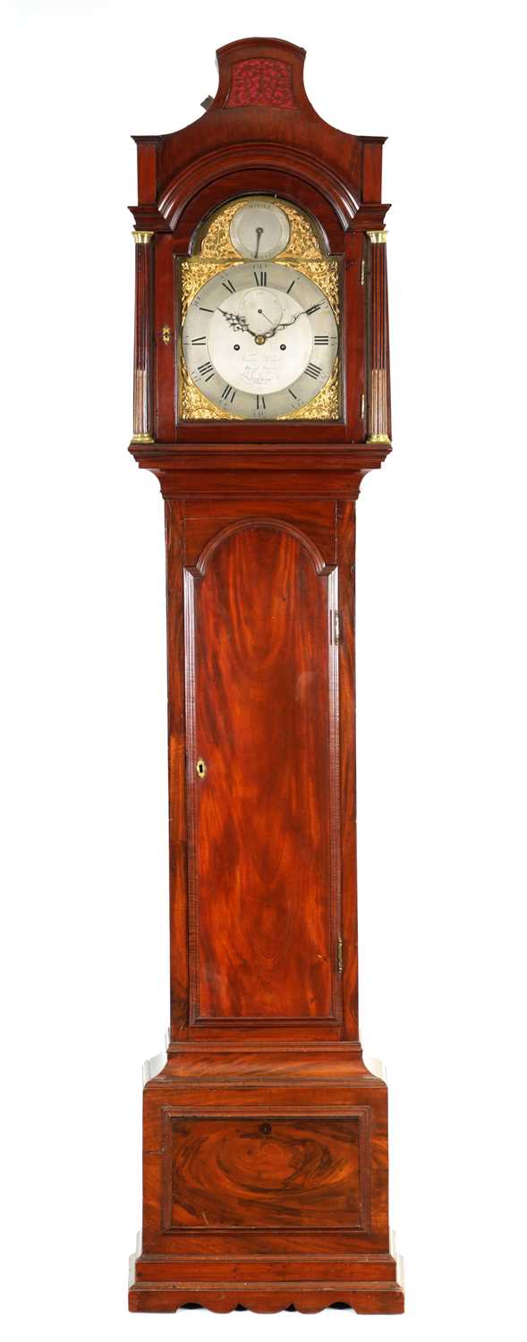 Lot 839 - FRANCIS PERIGAL, BOND STREET, LONDON . A GEORGE III FIGURED MAHOGANY LONGCASE CLOCK