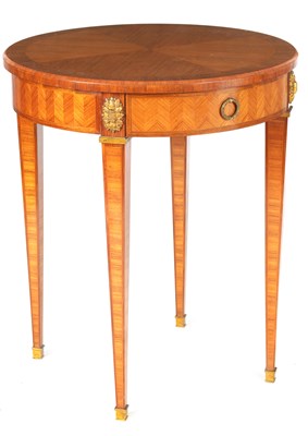 Lot 1097 - ALEXANDRE HUGNET, PARIS. A FRENCH LATE 19TH CENTURY LOUIS XVI STYLE KINGWOOD CIRCULAR OCCASIONAL TABLE