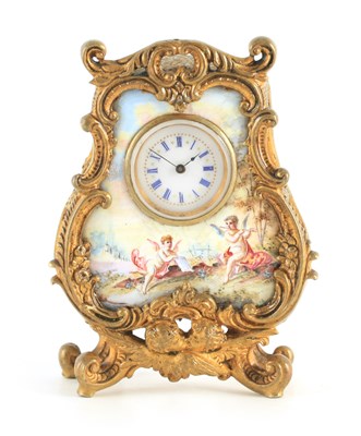 Lot 575 - A LATE 19TH CENTURY VIENNESE ENAMEL AND GILT MOUNTED BOUDOIR CLOCK