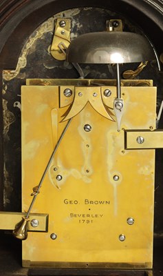 Lot 73 - GEORGE BROWN, BEVERLEY. A GEORGE III TRIPLE PAD TOP VERGE BRACKET CLOCK