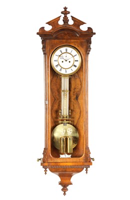 Lot 541 - A 19TH CENTURY WALNUT VIENNA WALL CLOCK WITH REGULATION PENDULUM