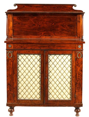 Lot 698 - A REGENCY SIMULATED ROSEWOOD SIDE CABINET OF SMALL SIZE