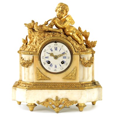 Lot 524 - A MID 19TH CENTURY FRENCH ORMOLU AND WHITE MARBLE FIGURAL MANTEL CLOCK