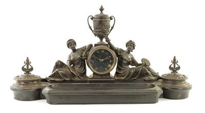 Lot 794 - A LATE 19TH CENTURY FIGURAL BRONZE AND BLACK MARBLE DESK CLOCK