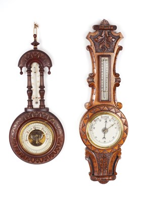 Lot 871 - TWO SMALL LATE 19TH CENTURY ANEROID BAROMETER