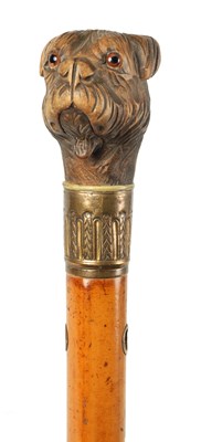 Lot 298 - A 19TH CENTURY MALACCA WALKING STICK WITH AUTOMATED DOG HEAD HANDLE