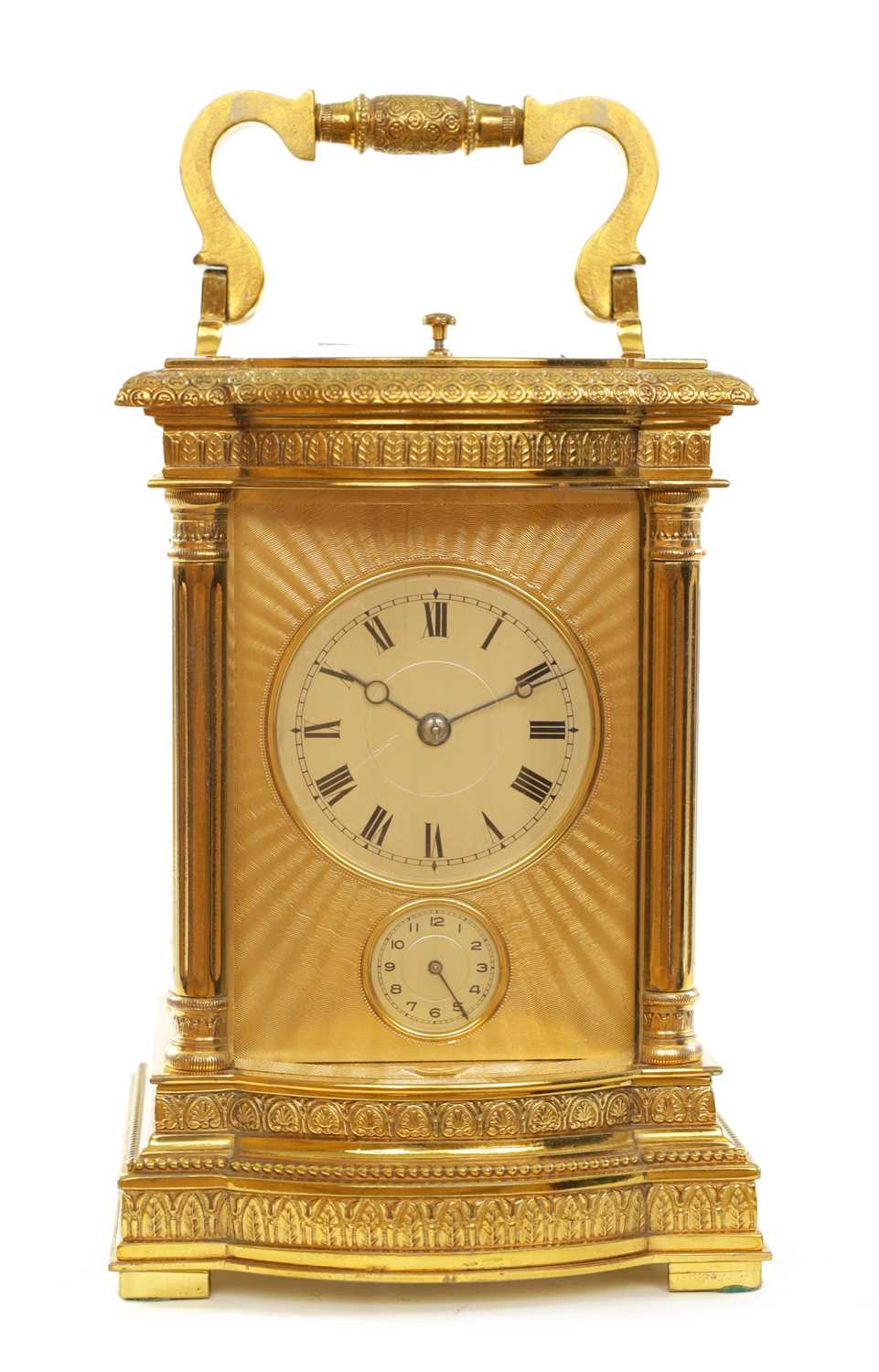 Lot 10 - A LATE 19TH CENTURY FRENCH LACQUERED BRASS GRANDE SONNERIE CARRIAGE CLOCK REPEATER OF LARGE SIZE