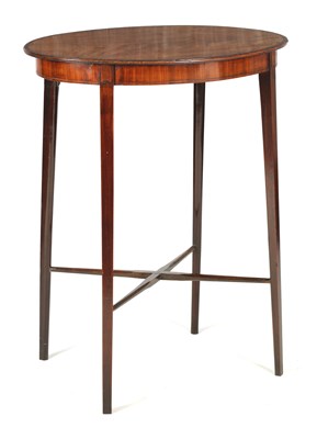 Lot 745 - A GEORGE III SHERATON DESIGN OVAL MAHOGANY OCCASIONAL TABLE