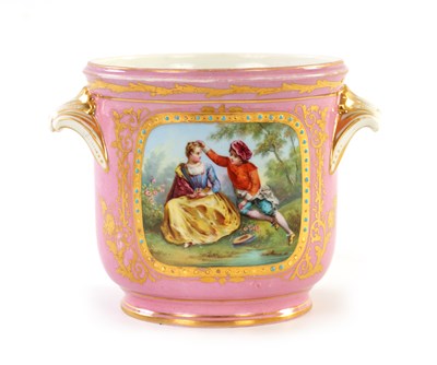 Lot 35 - A 19TH CENTURY SEVRES TWO-HANDLED CACHE POT