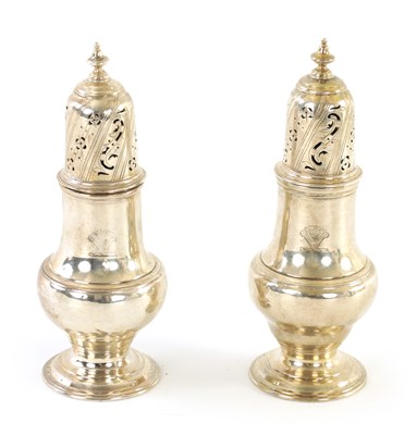 Lot 232 - A PAIR OF GEORGE II SILVER CASTERS