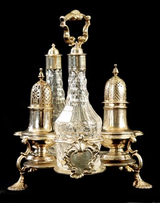 Lot 220 - A GEORGE II FIVE PIECE SILVER CRUET FRAME