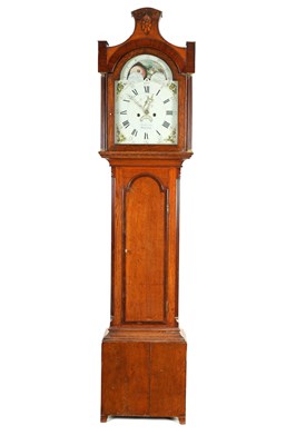 Lot 546 - LEYBOURNE, DRIFFIELD. A LATE GEORGE III PAINTED DIAL EIGHT-DAY MOON DIAL OAK AND MAHOGANY CROSSBANDED LONGCASE CLOCK