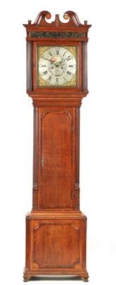 Lot 586 - JOHN TETLOW, ECCLES. A GEORGE III OAK AXE-MOON EIGHT DAY LONGCASE CLOCK