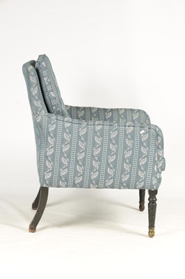 Lot 1002 - A 19TH CENTURY EBONISED UPHOLSTERED CHIR IN THE MANNER OF HOWARD AND SONS