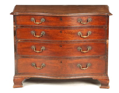 Lot 777 - A GEORGE III MAHOGANY SERPENTINE CHEST