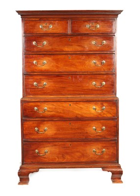 Lot 742 - A GEORGE III FIGURED MAHOGANY CHEST ON CHEST OF SMALL AND NEAT PROPORTIONS