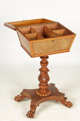Lot 362 - A 19TH CENTURY BURR OAK TEAPOY IN THE MANNER OF GILLOWS